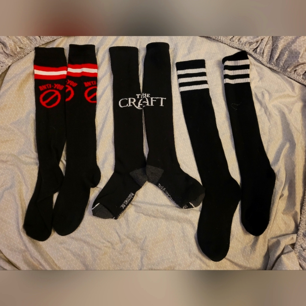 3 pair of knee length socks. One size